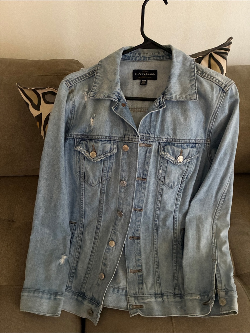 Lucky Brand Light Blue Distressed Denim Jacket
